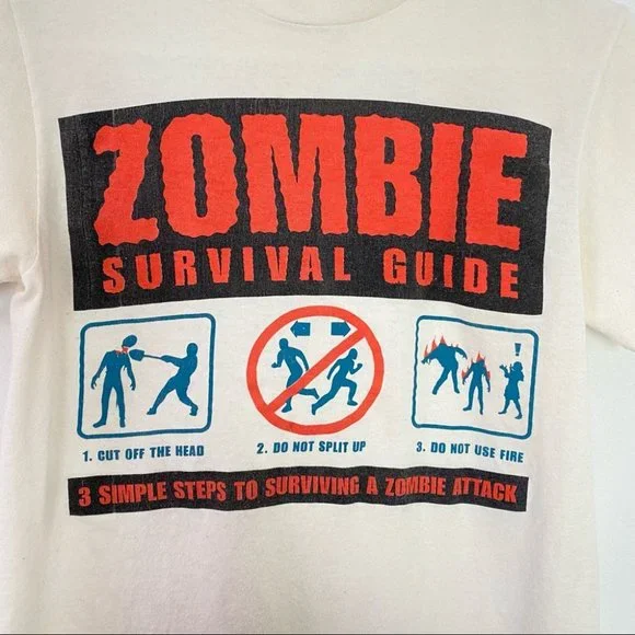 Vintage 90s Tshirt Zombie Survival Guide Crewneck Short Sleeves Mens Small - Picture 3 of 10